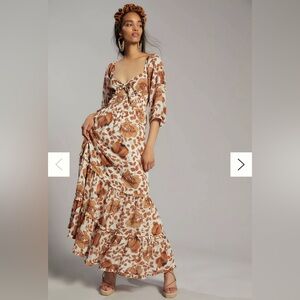 Anthropologie Floral Brown Maxi Dress